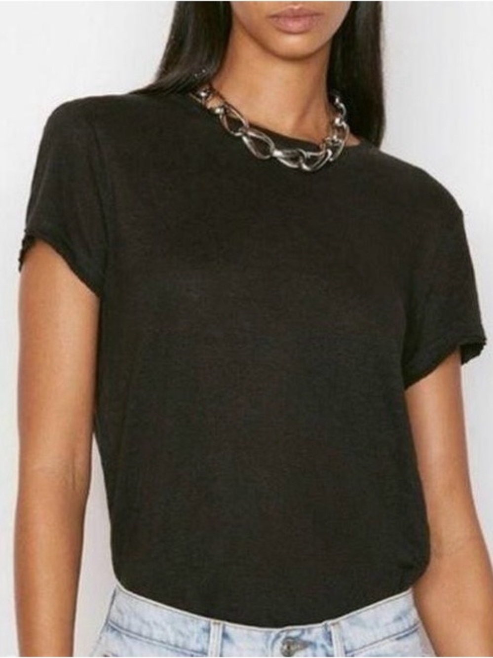 Frame Classic Slouchy Linen Tee, Black – Size Small